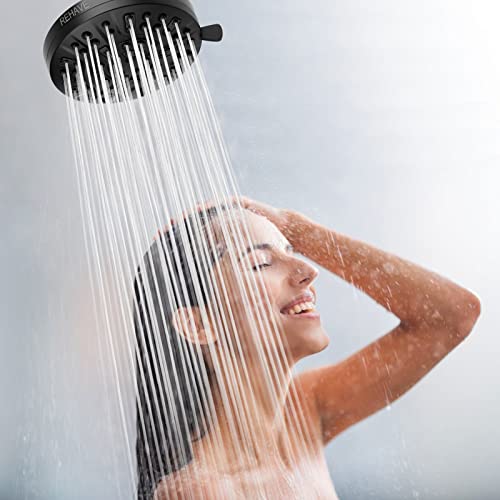 Shower Head, REHAVE Rainfall ShowerHead, 5.1 Inches High-Pressure with 63 Jets 8 Spray Modes - Replacement for Bathroom Shower Heads - Anti-Clogging Silicone Nozzles, Brass Angle-adjustable Ball Joint - style: Modern
