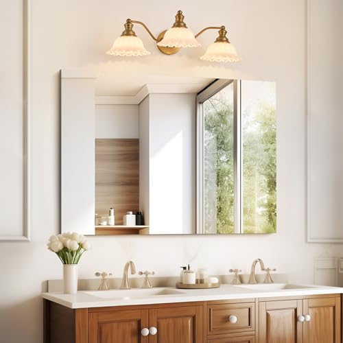 XIEDUN Bathroom Vanity Light White 3 Light Bathroom Light Fixtures - color: Brass and White, size: 3 Light