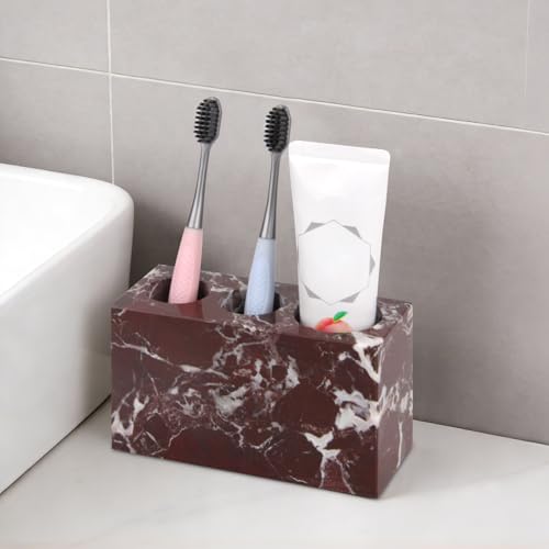 Natural Marble Toothbrush Holder, Rosso Lepanto, 3 Slots | Large Bathroom Organizer Countertop, Ventilation Design, Stone Toothbrush and Toothpaste Stand, Non-Slip Silicone Pads - color: Rosso Lepanto, size: 3 Slots