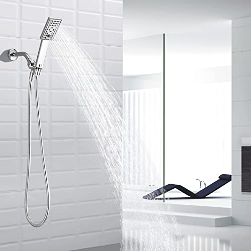 BRIGHT SHOWERS Handheld Shower Head Set High Pressure Hand Held Showerhead with 60 Inch Flexible Shower Hose and Adjustable Shower Arm Mount Bracket, 3 Spray Settings Shower Wand, Chrome - color: Chrome, size: 1.8 Gallon Per Minute