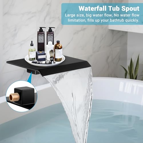 10" Rain Shower Faucet Set with Tub Spout, Matte Black | Anti-scald cartridge, air tech boosts pressure 50%, 3-func diverter, NPT 1/2 - color: Matte Black, style: 10"-Wall Mount(With Tub Spout)