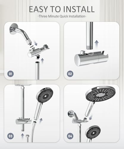 Filtered Shower Head with Handheld High Pressure Shower Head with Filters | 3-spray Dual Rain Shower Heads Filtered Shower Head for Hard Water Removes Chlorine & Heavy Metals 59'' Hose & Holder Chrome