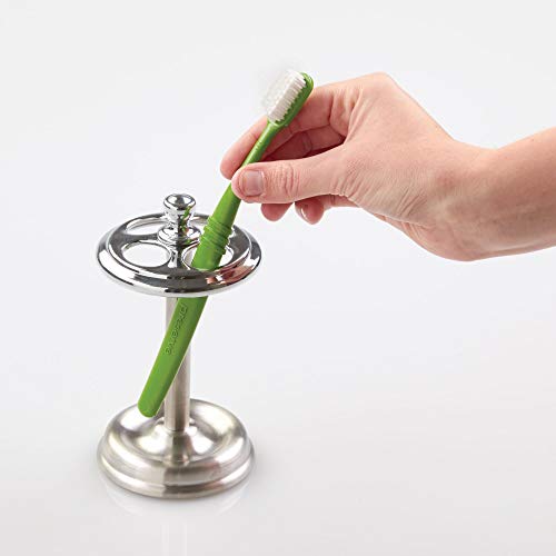iDesign Steel Divided Toothbrush Holder Stand, 3.25" x 3.25" x 5.75" | Four Divided Compartments, Brushed Nickel & Polished Chrome - color: Split Finish, style: Pack of 1