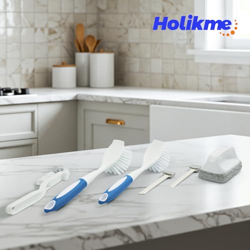 Holikme Dish Brush Cleaning Brush Set for Cleaning Groove Gap,Blue | Dish Brush Set Cleaning Brush Set, Scouring Pad for Cleaning, Groove Gap Brushes for Pot, Pan, Abrasive Wheel Brushes - color: Azul