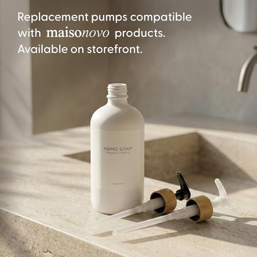 Maisonovo Soap Dispenser Set - White Soap Dispenser White Bamboo Pumps | Glass bottles for body wash, lotion, shampoo or conditioner · Sink, bathroom or countertop · Tray, 16.9 oz each - color: White Bottles White Bamboo Pumps