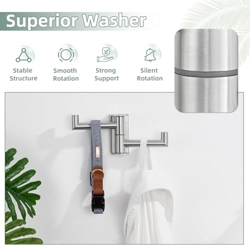 Aomasi Brushed Nickel Double Swivel Towel Hook, 304 Stainless Steel Folding Clothes Hanger, Wall Mounted - color: Brushed Nickel, size: 1 Pack