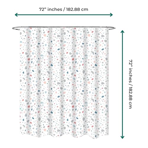 Waterproof Shower Curtain 72x72 – Fabric Bathroom Curtain with Weighted Hem & Rustproof Grommets – Washable Speckled Design with 12 Hooks – Decorative Polyester Shower Curtain for Bathroom