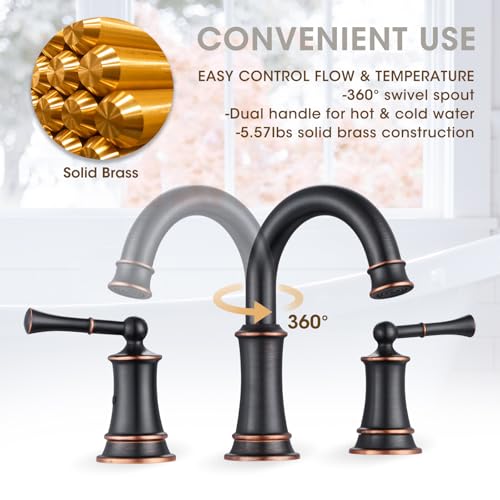 Oil Rubbed Bronze Bathroom Faucet,Bathroom Sink Faucet 3 Hole | , 360° Rotatable Spout, 2 Handles, 3 Hole Widespread, Pop Up Drain & Supply Lines Included, Antique Style (L2304-ORB) - color: ORB Bronze