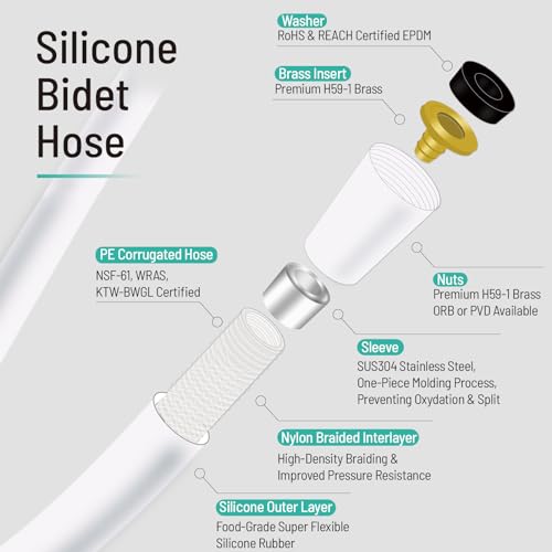 Shower Hose, Bidet Hose SHORT, Soft Silicone Bidet Hose Replacement, 120cm, 47 Inch, Silver - color: White, size: 47 Inches