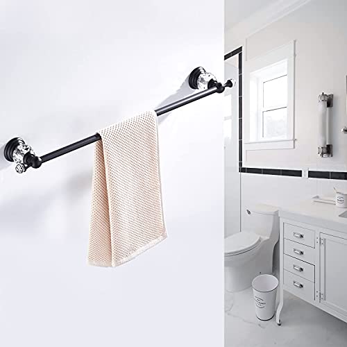 WINCASE Crystal Towel Bar, Black Adjustable Towel Rack, Single Hand Towel Holder Bathroom Shower Towel Rail Rod Modern Luxury Wall Mount Matte Black - color: Black Towel Bar