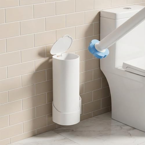 Disposable Toilet Brush Wand Starter Kit with 24 Pre-Loaded Cleaner-Infused Refills, Wall Mounted Toilet Bowl Cleaner System with Holder, Space-Saving Bathroom Cleaning Supplies for Home, RV