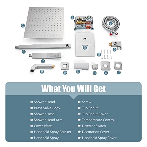 Aolemi Shower Faucet Set with Tub Filler Handheld 10" Head Polish Chrome | Shower Valve and Trim Kit,Handheld Spray,Tub Spout,Single Handle,SUS304,Bathroom Mixer for Remodeling - color: Chrome, size: 10 Inch Shower Head