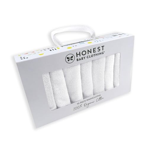 HonestBaby 10-Pack Terry Wash Cloths in Gift Box for Infant Baby Boys, Girls, 10-Pack Honestly Pure White, One Size - color: 10-pack Honestly Pure White, size: One Size