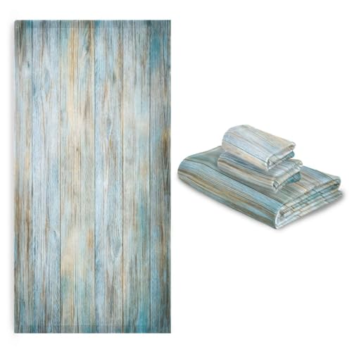 ALAZA Towel Bathroom Sets, Teal Green Brown Wood Towels 3-Piece 1 Bath Towel 1 Washcloth 1 Hand Towel, Bath Towel Set of 3 Soft Multifuntion for Home Kitchen - color: Multi09