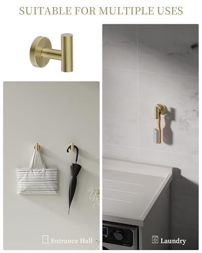 Brushed Gold Bathroom Hardware Accessories Set 5 pcs Towel Holder Bar Set | 24 inches Stainless Steel Towel Bar, Towel Racks for Bathroom Robe Towel Hooks Toilet Paper Holder Wall Mounted by BATHLAVISH - color: Brushed Gold