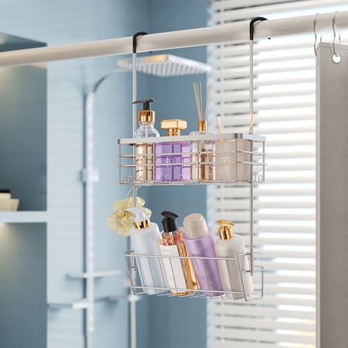 HapiRm Hanging Shower Caddy Organizer - No Drilling Shower Organizer with Inclined Shelf, Rustproof & Waterproof 304 Stainless Steel Bathroom Caddy - Silver - color: Silver-Inclined Shelf
