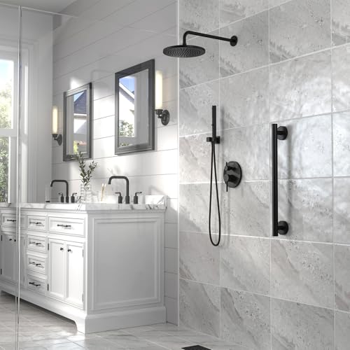Lava Odoro Modern Rain Shower System Faucet Set, SF104-MB | 2-Setting Round Shower Valve Trim Kit, Matte Black Shower Head Set with Sprayer, 10 Inch, Rough-in Valve Included - color: Matte Black, style: Without Tub Spout