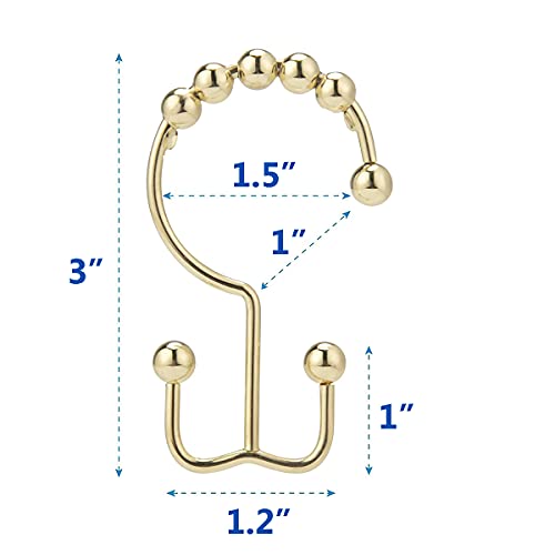 Shower Curtain Hooks Rings, Stainless Steel Double Glide Rollers Extra Wide Shower Curtain Rods Hooks for Bathroom, Set of 18 Hooks - Gold - color: Gold, size: 18 Pcs