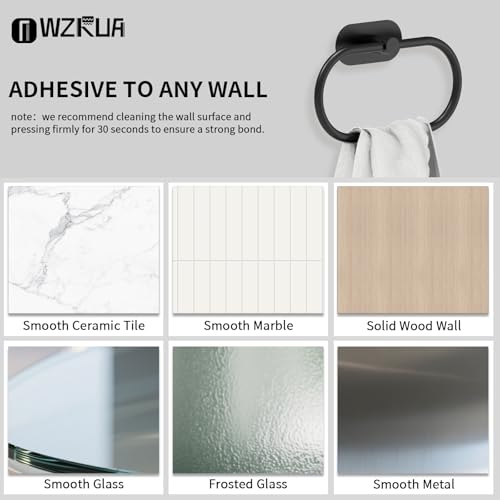 Adhesive Towel Holder for Bathroom Matte Black No Drill Hand Towel Ring Stainless Steel and Zinc Alloy Self Adhesive Towel Hanger for Bath, Kitchen - color: Matte Black