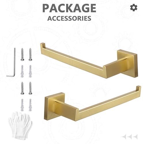 LANC Bathroom Hand Towel Holder 2 Pack Left and Right Side Brushed Gold Hand Towel Bar 10 Inche Square Towel Ring for Kitchen Bathroom Wall Mount Stainless Steel Towel Rack Hanger,A8806BG-LRP2 - color: Brushed Gold, size: Left & Right