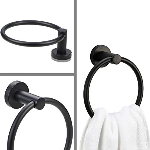 4 Pieces Bathroom Hardware Set-Towel Ring-Toilet Paper Roll Holder-Towel Hooks-Towel Bar Sets Heavy Duty SUS 304 Stainless Steel Wall Mount Bathroom Accessories,Matte Black - color: Matte Black-4
