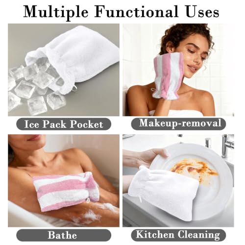 VOOVA & MOVAS Shower Mitts 6 Pack Pink Stripe,European Style with Loop | Body Wash Gloves, Gentle Texture, Durable Cotton Fabric, Ideal for Face Care, Shower and Home Use. - color: Pink Stripe&white, size: 6PC Bath Mitts