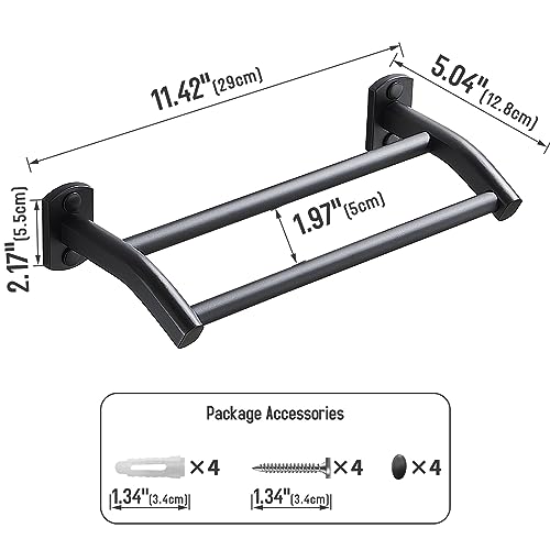 Black Double Towel Bar, Hand Towel Rack for Bathroom Wall Mounted Towel Hanger, Matte Black Bath Towel Rod,12 Inch - size: 12 Inch Double Bar