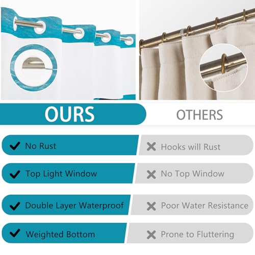 No Hook Shower Curtain and Liner Set, Washable Shower Curtain Liner & Ventilation Window, Water Repellent Bath Curtain Features Realistic-Style Sea Turtle Pattern, Bathroom Essentials, 71x74 Inch - color: Underwater World
