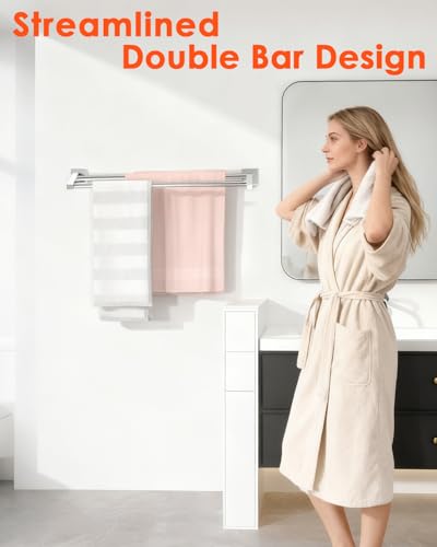 Alise Double Towel Bar, 16" Towel Racks for Bathroom, Polished Chrome | Quick Drying Bathroom Towel Holder, SUS304 Stainless Steel Towel Hanger Wall Mount - color: Polished Chrome, size: 16-Inch (2-Bars)