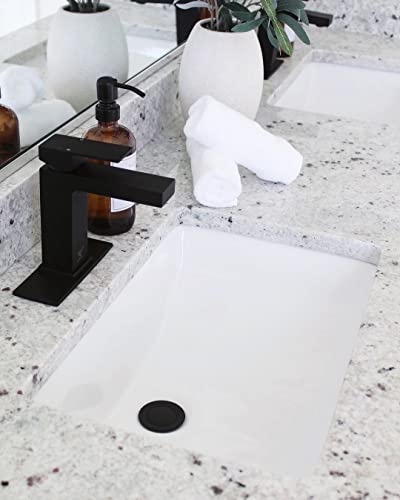 Matte Black Single Hole Bathroom Faucet, BF307-B | Modern Single Handle Bathroom Sink Faucet Vanity Faucet with Drain Assembly, Deck Plate Included - color: Black