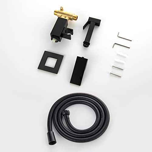 Handheld Bidet Sprayer Head Hot and Cold Mixing Kit Set Black Brass | Warm Water Value Mixer, Modern Square Design, Concealed Bidet Hand Held Sprayer Shattaf Bathroom Attachment For Toilet - color: Matte Black