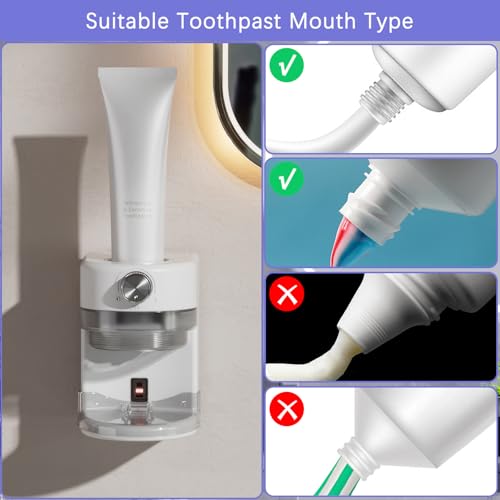 Automatic Toothpaste Dispenser, Wall Mounted Electric Toothpaste Dispenser for Kids and Adults,Toothpaste Squeezer with Adjustable Toothpaste Dispensing Volume for Bathroom - color: White