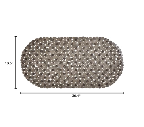 Bath Bliss Non-Slip Pebble Bathtub Mat 18x36 Oval Smoke Color | Suction Cup Shower Mat with Drain Holes | Machine Washable Anti-Slip Tub Mat - color: Smoke