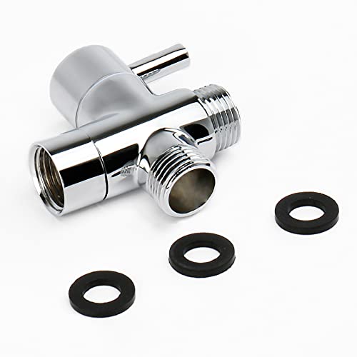 NearMoon Solid Brass G1/2" Shower Arm All Metal Universal 3-Way Diverter Valve for Handheld and Fixed Head, Replacement Component Adapter (Chrome Finish) - color: Chrome Finish