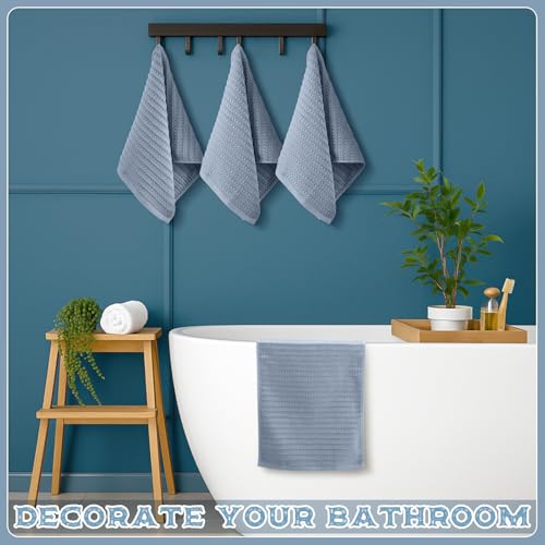 4 Pack Blue Hand Towels Waffle 100% Cotton 13x29 Inch | Soft Absorbent Bathroom Kitchen Use, Waffle Texture Quick Dry, Durable Cotton Washcloths Ideal for Guests Daily Needs - color: Blue