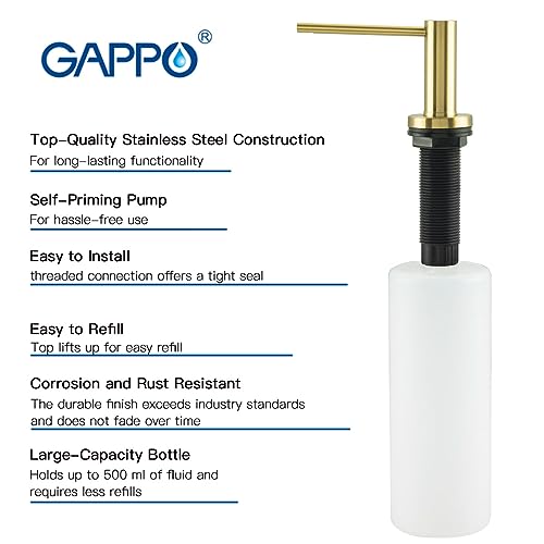 Kitchen Sink Soap Dispenser Champagne Gold Stainless Steel GAPPO Countertop Pump Hand Lotion Built in Bottle - color: Champagne Gold