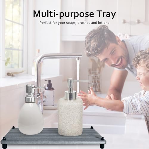 2 PCS Water Absorbing Stone Trays for Bathroom Sink Fast Drying Coasters | 11" x 4.7", Faucet Mat for Kitchen Sink, Diatomite Sink Caddy, Hand Soap Holder with Feet, Diatomaceous Earth, Vanity Tray - color: 11" X 4.7" Gray