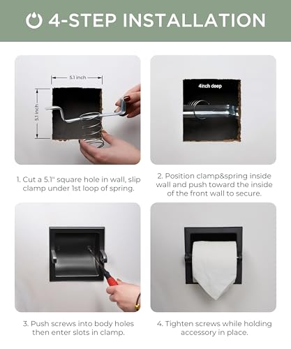 FORIOUS Recessed Toilet Paper Holder, Wall Mount Bathroom Tissue Holder | Matte Black | in Wall Toilet Paper Dispenser Insert | SUS304 Stainless Steel Rustproof | Bathroom Space Saving Design - color: Matte Black