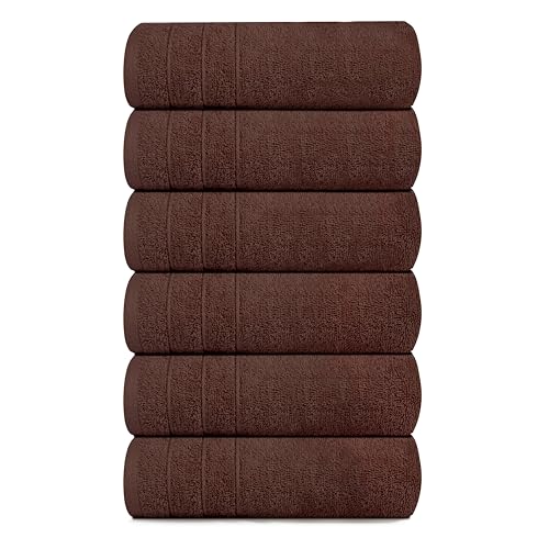 6 Piece Hand Towels Set 16 x 28 Inches, Brown | 100% Cotton, Lighter Weight, Quick to Dry, 16 x 28 Inches, Super Soft & Absorbent, Perfect for Bathroom & Kitchen - color: Brown