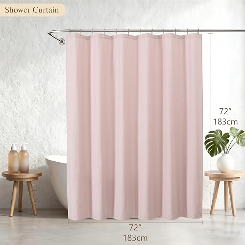 Aiyufeng Pink Shower Curtains for Bathroom,Dot Like Embossed Textured Waterproof Soft Polyester Cloth Shower Curtain,Hotel Spa Machine Washable,72Wx72L - color: Pink, size: 72"W x 72"L (Pack of 1)