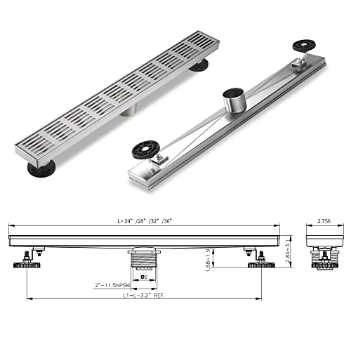 Linear Shower Drain 28 Inch, Professional Brushed SUS-304 Stainless Steel Shower Drain, 51L/Min Fast Drainage Floor Linear Drain, US Standard CUPC Certified, Brushed Silver, SD-109 - color: Brushed Silver, size: 28 Inch
