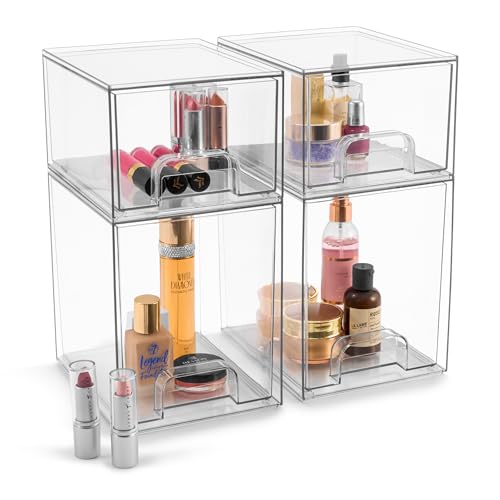 Sorbus Acrylic Storage Containers - 4 Pack, Stackable Storage Bins Set for Bathroom Organization - Clear Acrylic Drawer Organizers - Makeup Case Pull-Out Drawers (7.6’’ and 4.4’’ Tall) - size: 4 Pack, 7.6’’ and 4.4’’ Tall
