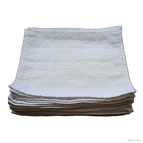 Economy Towels, Washcloth Set (18 Pack - White 9X9 in.) Small and Thin Textured Washcloths. Shop Rags. 100% Cotton Terry Cloth Soft & Absorbent Reusable Wipes. Wash Rags for General Cleaning