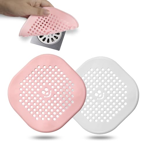 2 Pack Drain Hair Catcher Durable Silicone Drain Protector Hair Stopper with Suction Cup for Shower Kitchen Bathroom (pinkwhite) - color: Pinkwhite