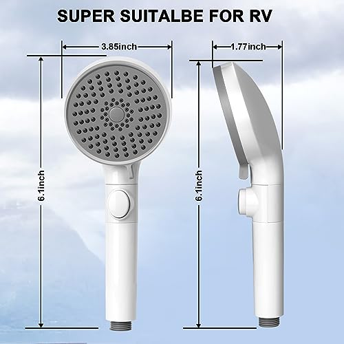 RV Shower Head with Hose, High Pressure 5 Mode Shower head Replacement, Showerheads for RV/Campers, Travel Trailer, Motorhome for Water Saving, Shower Head Holder and Hose, On Off Switch, White - color: Premium White