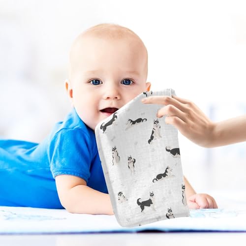 Baby Siberian Husky Dog Msulin Washcloths Newborn Face Towel - Baby Muslin Burp Cloths 5 Pack Soft Absorbent Natural Cotton Wash Towel 11.8"X11.8" Baby Bath Towels Wipes - size: one sizex5