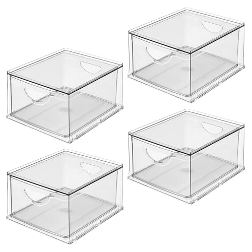 iDesign Stackable Storage Drawer, Set of 4, Clear | For Fridge, Pantry, or Under Sinks, Made in USA - style: Pack of 4