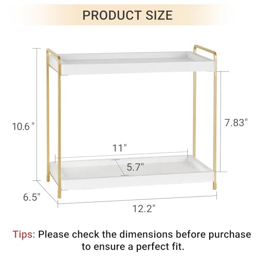 Mkono Bathroom Counter Organizer, 2 Tier Countertop Bathroom Decor Wood Storage Sink Shelf for Vanity Kitchen Coffee Station Home Office, Makeup Tray for Cosmetic Skincare Perfume, Gold and White