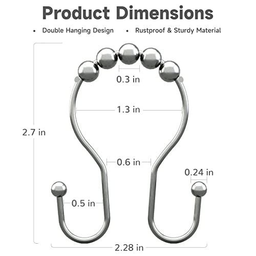 Bathway Shower Curtain Hooks Chrome Shower Curtain Rings Rust Proof, Smooth Glide Double Shower Curtain Hooks, 12Pcs Shower Curtain Hangers, Shower Hooks for Shower Curtain Bathroom Shower Rod Hooks - color: Chrome