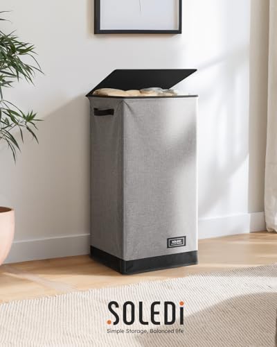 SOLEDI Slim Laundry Hamper with Lid, Narrow Laundry Basket with Removable Bags, Dirty Clothes Hamper with handle, Small Hamper perfect for Laundry room, Bathroom, Bedroom, Small spaces. 70L Grey - color: Grey, size: 70L